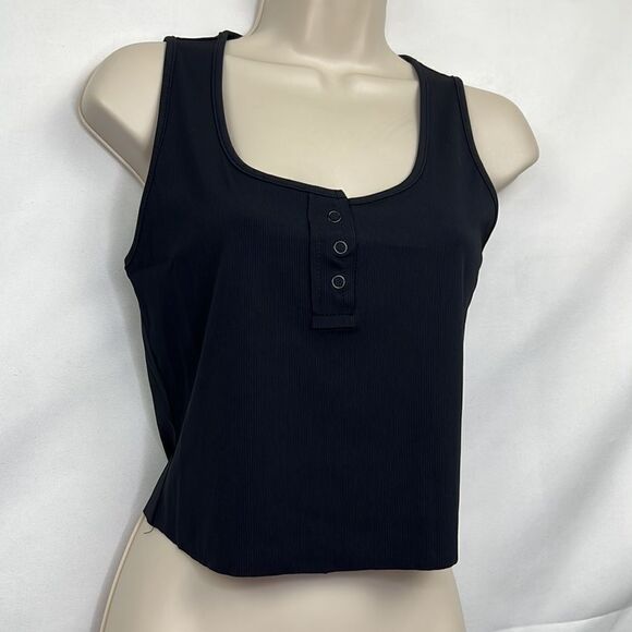 Lanston REVOLVE black ribbed cropped Henley tank top NWT size small - Picture 2 of 11